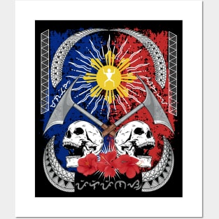 Philippine Flag Sun / Headhunter / Baybayin word Pilipinas-Magiting-Sanghaya (Philippines-Heroic-Dignity) Posters and Art